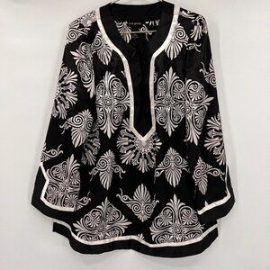 Lane Bryant Plus Black/White Satin Tunic/Blouse